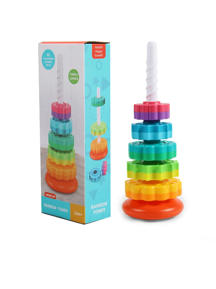 Rainbow Turret Stacking Music Color Nesting Ring 1-3 Years Old Infant Baby Turn Turret Puzzle Early Education Toys Leedoar