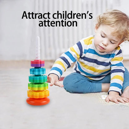 Rainbow Turret Stacking Music Color Nesting Ring 1-3 Years Old Infant Baby Turn Turret Puzzle Early Education Toys Leedoar