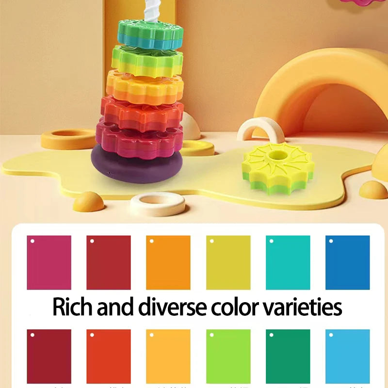 Rainbow Turret Stacking Music Color Nesting Ring 1-3 Years Old Infant Baby Turn Turret Puzzle Early Education Toys Leedoar