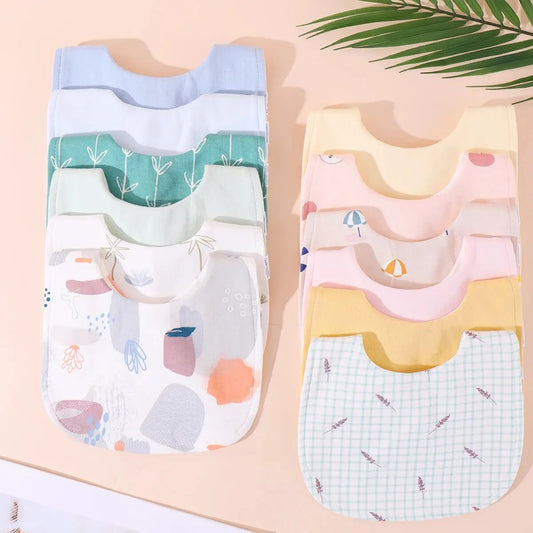 Random 3pcs Baby Bibs Burp Cloths Bibs Soft Cotton Adjustable Bib U Shape Newborn Feeding Bibs Infants Saliva Towel Leedoar