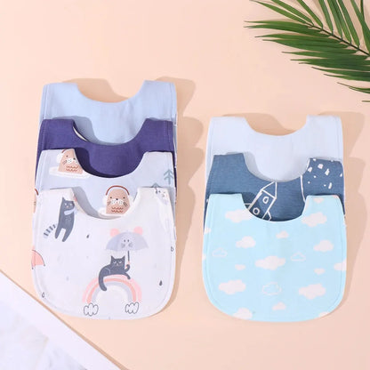 Random 3pcs Baby Bibs Burp Cloths Bibs Soft Cotton Adjustable Bib U Shape Newborn Feeding Bibs Infants Saliva Towel Leedoar