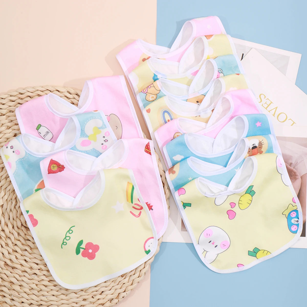 Random 5/8/10pcs Baby Cotton Babadores Burp Saliva Towel Cartoon Bibs Bandana Waterproof Boys Girls Accessories Clothing Leedoar