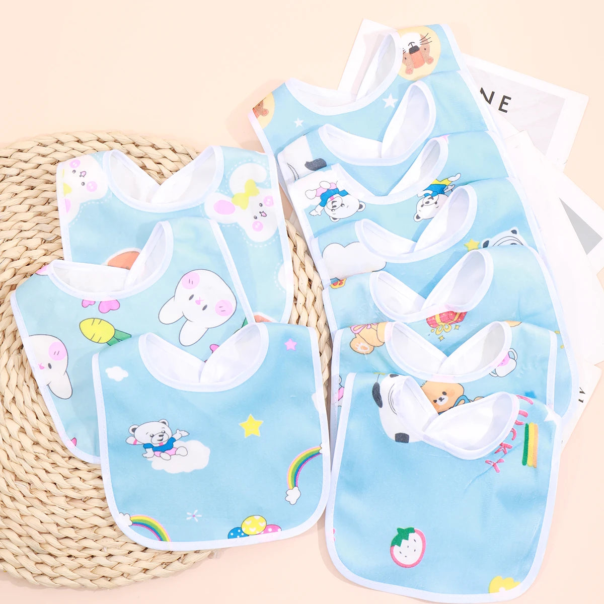 Random 5/8/10pcs Baby Cotton Babadores Burp Saliva Towel Cartoon Bibs Bandana Waterproof Boys Girls Accessories Clothing Leedoar