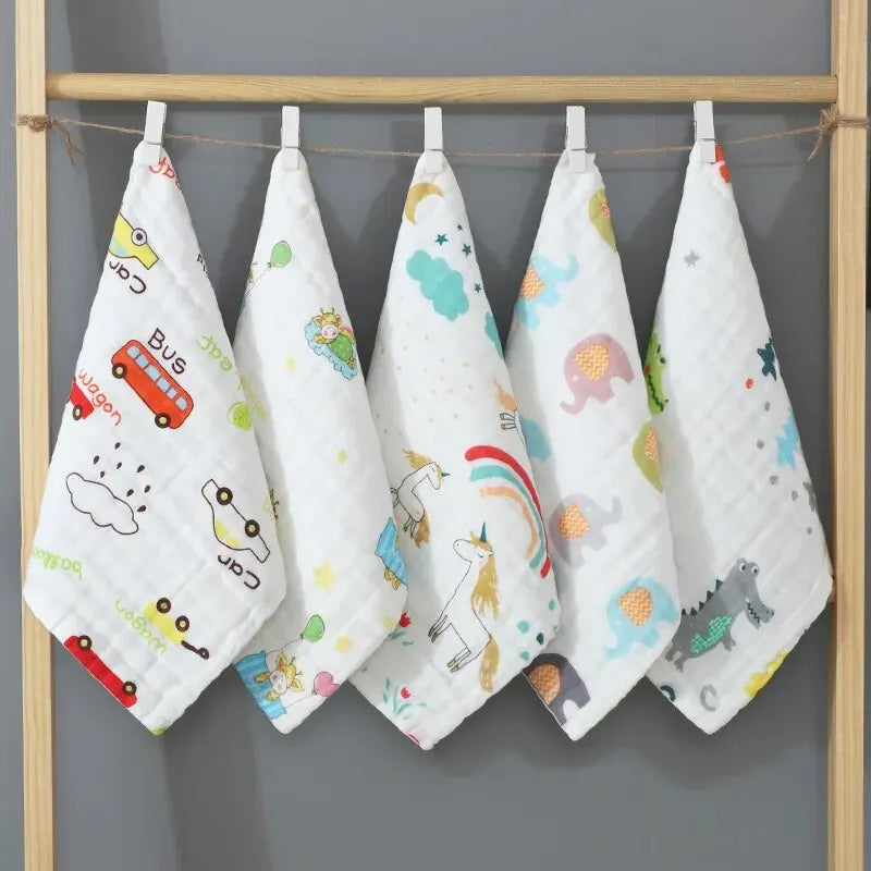 Random 5pcs Muslin 6 Layers Cotton Soft Baby Towels Baby Face Towel Handkerchief Bathing Feeding Face Washcloth Wipe Burp Cloth Leedoar