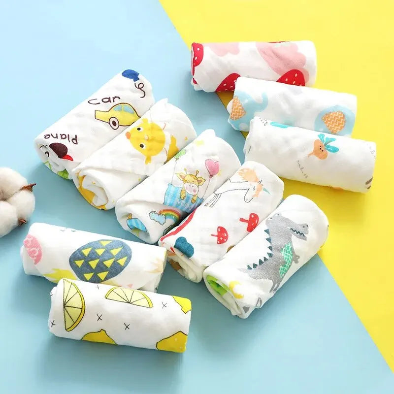 Random 5pcs Muslin 6 Layers Cotton Soft Baby Towels Baby Face Towel Handkerchief Bathing Feeding Face Washcloth Wipe Burp Cloth Leedoar