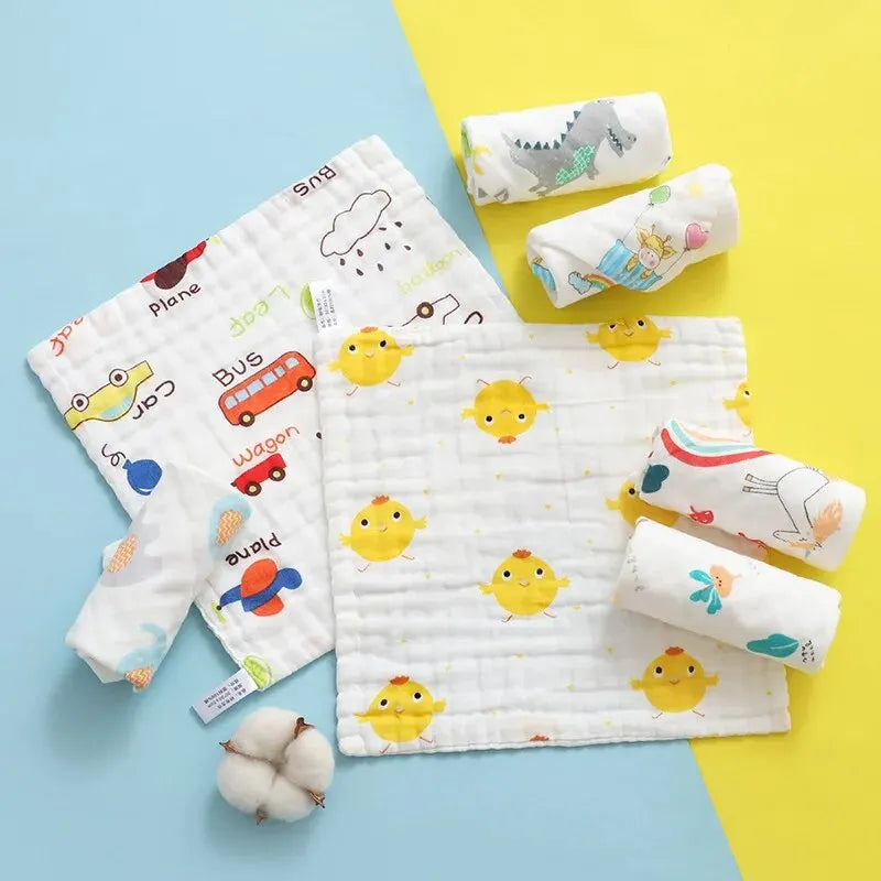 Random 5pcs Muslin 6 Layers Cotton Soft Baby Towels Baby Face Towel Handkerchief Bathing Feeding Face Washcloth Wipe Burp Cloth Leedoar