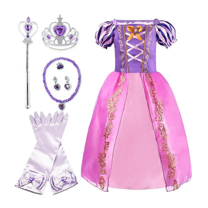 Rapunzel Dress for Girls Cinderella Belle Dress Up Fantasy Children Birthday Party Princess Costume Kids Halloween Clothes Leedoar