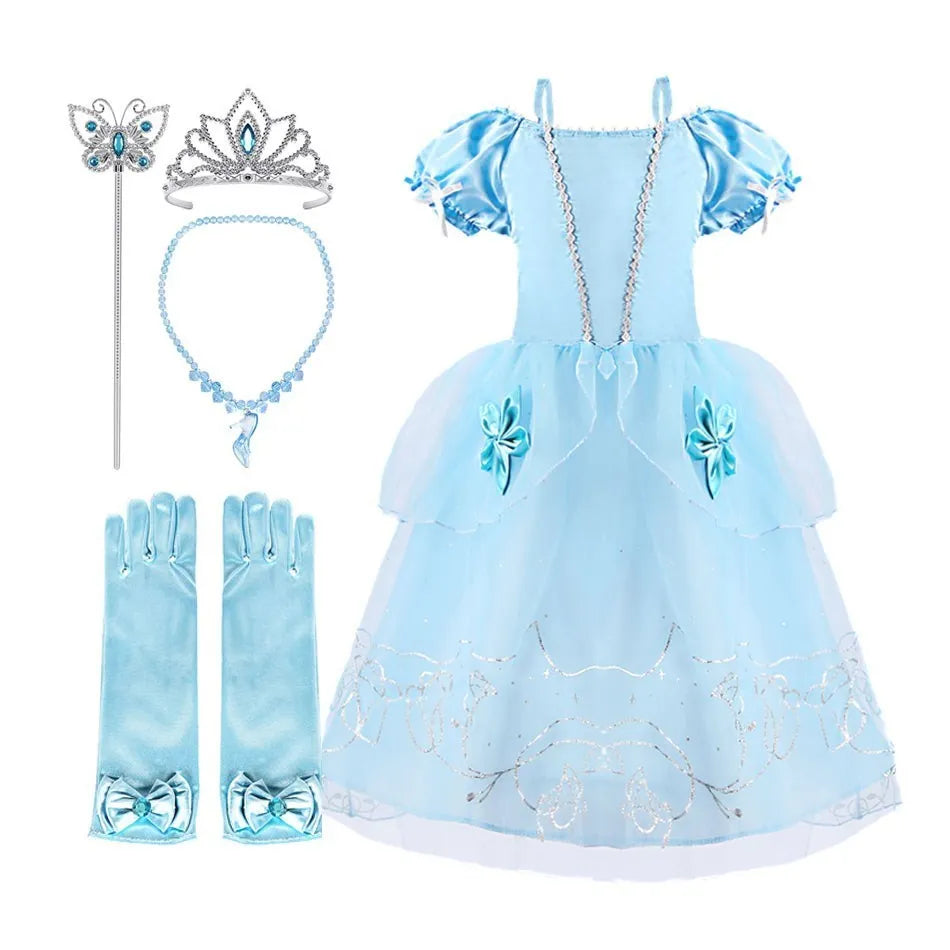 Rapunzel Dress for Girls Cinderella Belle Dress Up Fantasy Children Birthday Party Princess Costume Kids Halloween Clothes Leedoar