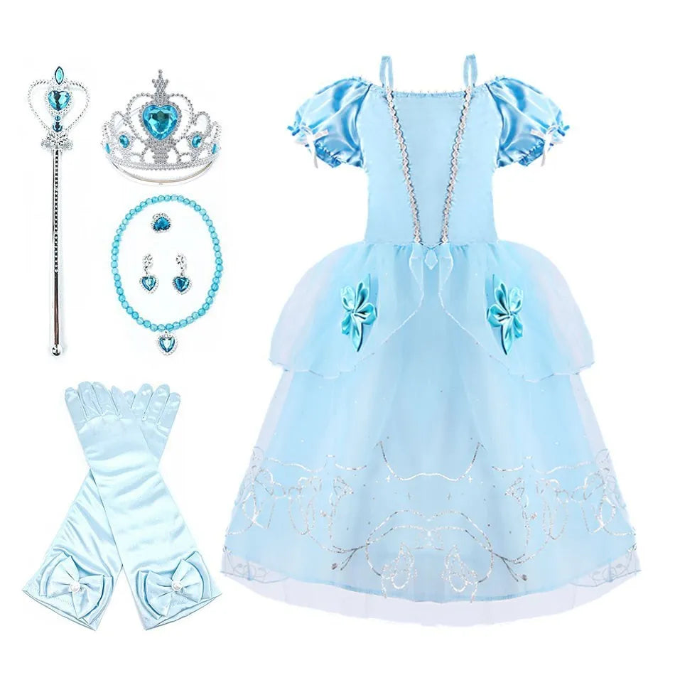 Rapunzel Dress for Girls Cinderella Belle Dress Up Fantasy Children Birthday Party Princess Costume Kids Halloween Clothes Leedoar