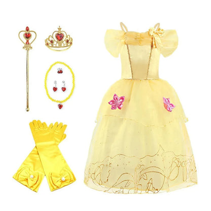 Rapunzel Dress for Girls Cinderella Belle Dress Up Fantasy Children Birthday Party Princess Costume Kids Halloween Clothes Leedoar