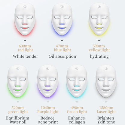 Máscara LED recargable de 7 colores para el cuidado de la piel, uso doméstico, terapia de luz roja, dispositivos de fotones, terapia de luz LED, dispositivos de belleza facial