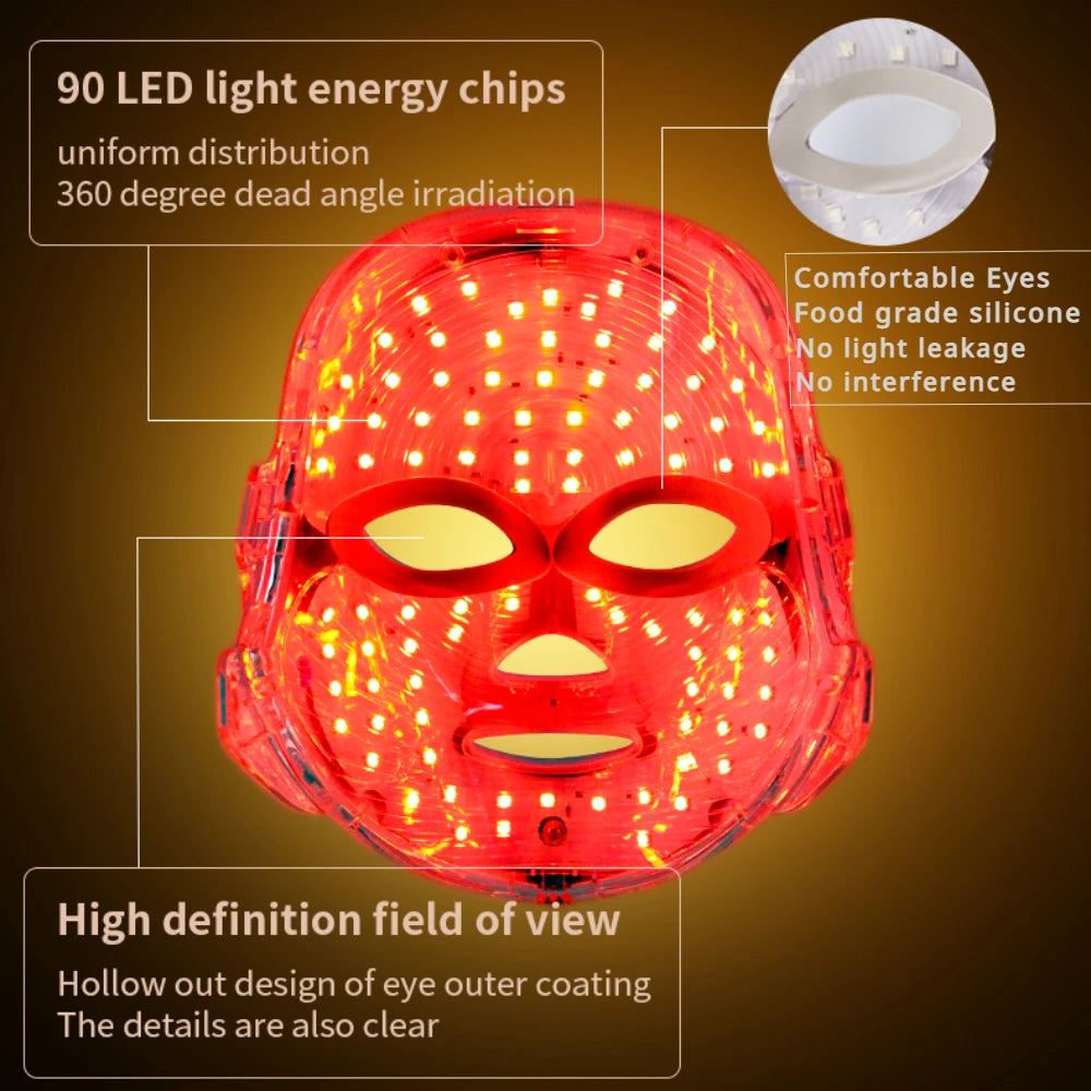 Máscara LED recargable de 7 colores para el cuidado de la piel, uso doméstico, terapia de luz roja, dispositivos de fotones, terapia de luz LED, dispositivos de belleza facial