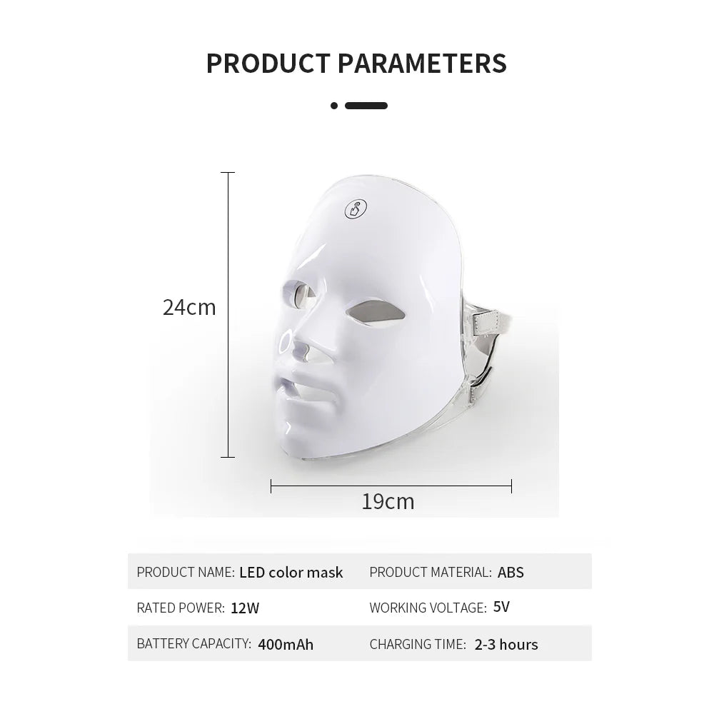 Máscara LED recarregável de 7 cores Cuidados com a pele Uso doméstico Terapia de luz vermelha Dispositivos de fótons Terapia de luz LED Beleza facial Dispositivos faciais