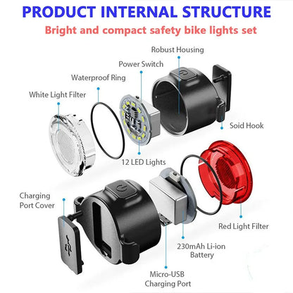 Rechargeable Bike Light Mini Warning Taillight LED COB Waterproof Highlight Riding Taillight Front Rear Bicycle Lamp Headlights Leedoar