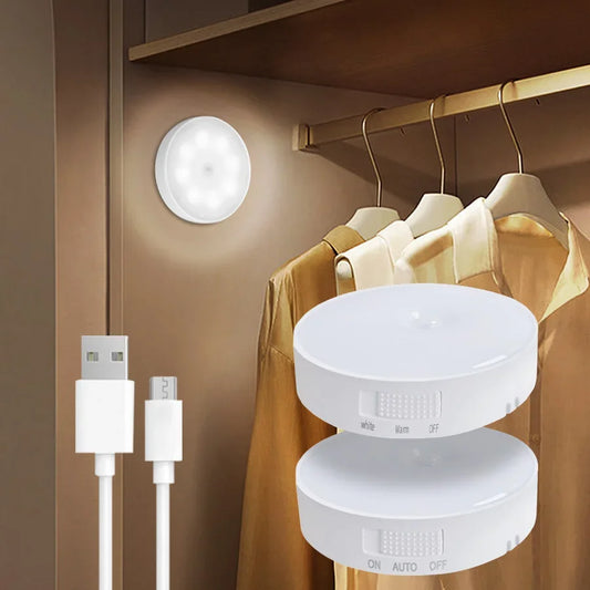 Luzes LED recarregáveis ​​para armários, sensor de movimento, luz noturna, lâmpada inteligente, escadas, armário, guarda-roupa, cozinha, decoração de quarto 