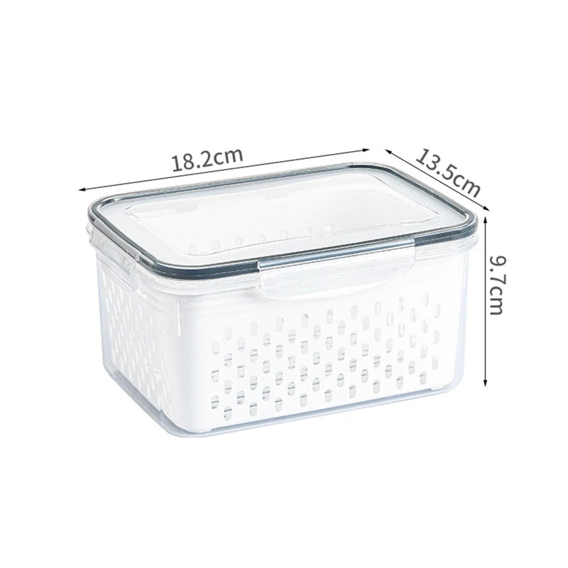 Refrigerator Preservation Box Transparent Double-layer Large Capacity Sealed Box Vegetable and Fruit Food Grade Drain Box Leedoar