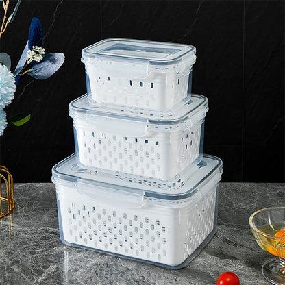 Refrigerator Preservation Box Transparent Double-layer Large Capacity Sealed Box Vegetable and Fruit Food Grade Drain Box Leedoar