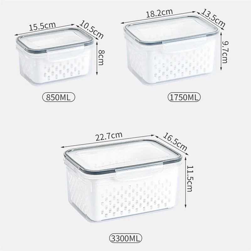 Refrigerator Preservation Box Transparent Double-layer Large Capacity Sealed Box Vegetable and Fruit Food Grade Drain Box Leedoar