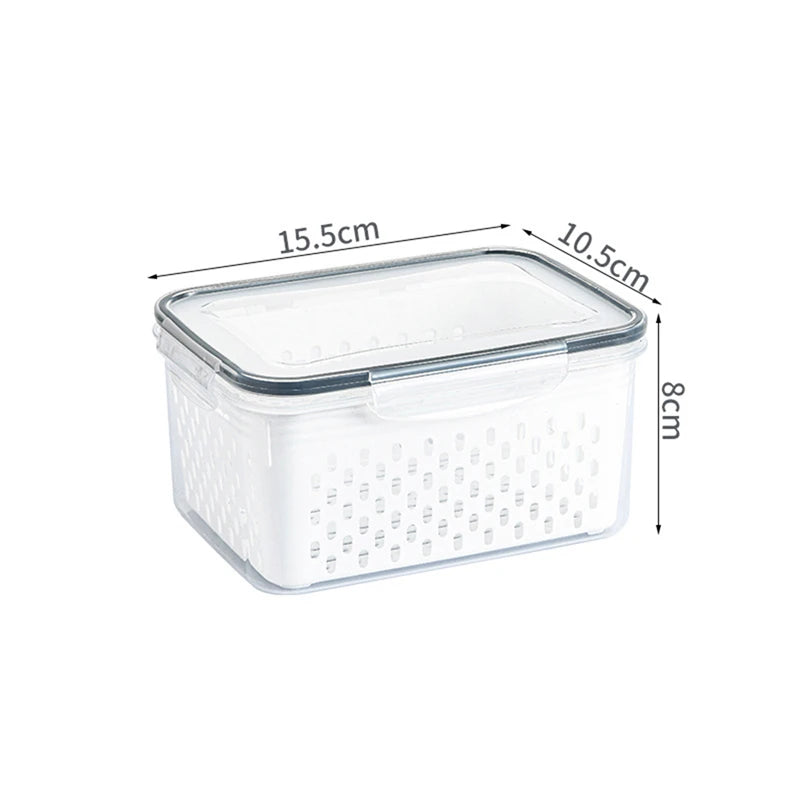 Refrigerator Preservation Box Transparent Double-layer Large Capacity Sealed Box Vegetable and Fruit Food Grade Drain Box Leedoar