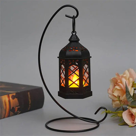 Lámpara de escritorio retro, decoración de ambiente, regalo creativo, lámpara de viento hexagonal, lámpara de vela, lámpara de viento LED, lámpara portátil de caballo pequeño 