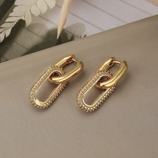 Retro Double Loop Design Drop Earrings Gold Color Geometric Round Hoop Earrings for Women Girls Punk Hip Hop Fashion Jewelry Leedoar