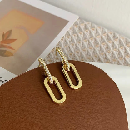 Retro Double Loop Design Drop Earrings Gold Color Geometric Round Hoop Earrings for Women Girls Punk Hip Hop Fashion Jewelry Leedoar