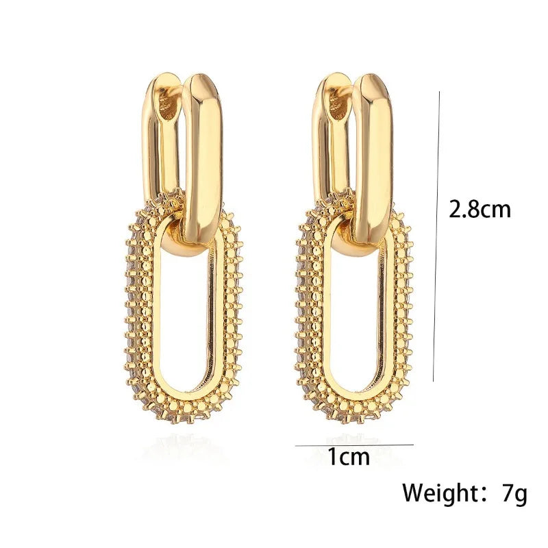 Retro Double Loop Design Drop Earrings Gold Color Geometric Round Hoop Earrings for Women Girls Punk Hip Hop Fashion Jewelry Leedoar