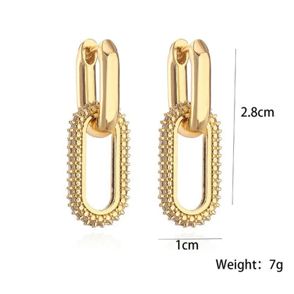 Retro Double Loop Design Drop Earrings Gold Color Geometric Round Hoop Earrings for Women Girls Punk Hip Hop Fashion Jewelry Leedoar