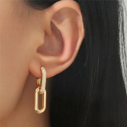 Retro Double Loop Design Drop Earrings Gold Color Geometric Round Hoop Earrings for Women Girls Punk Hip Hop Fashion Jewelry Leedoar