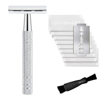 Reusable Double Edge Safety Razor for Women, Single Blade Razors for Men, with 10 PCs Razor Blades, Metal DE Razor for Shave