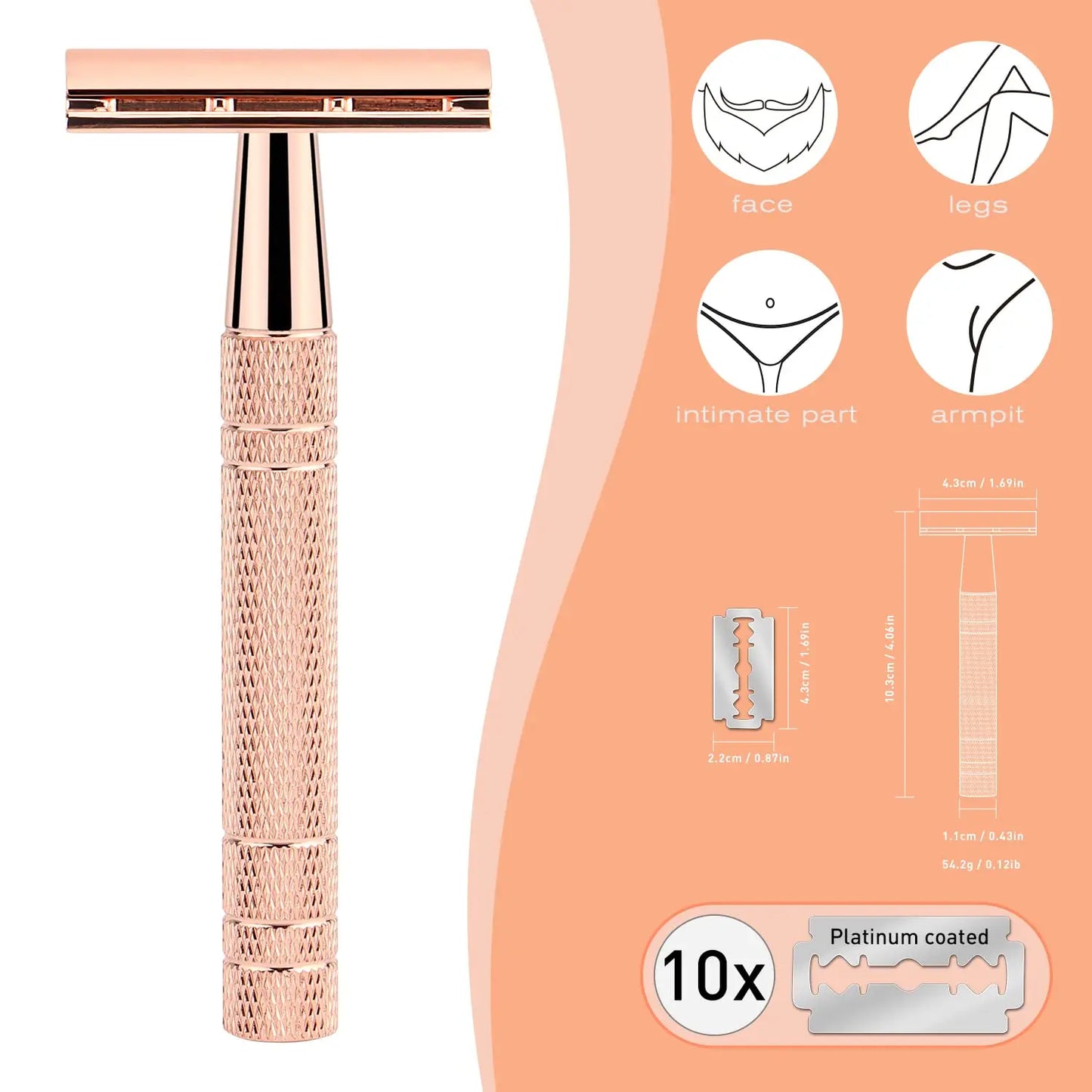 Reusable Double Edge Safety Razor for Women, Single Blade Razors for Men, with 10 PCs Razor Blades, Metal DE Razor for Shave