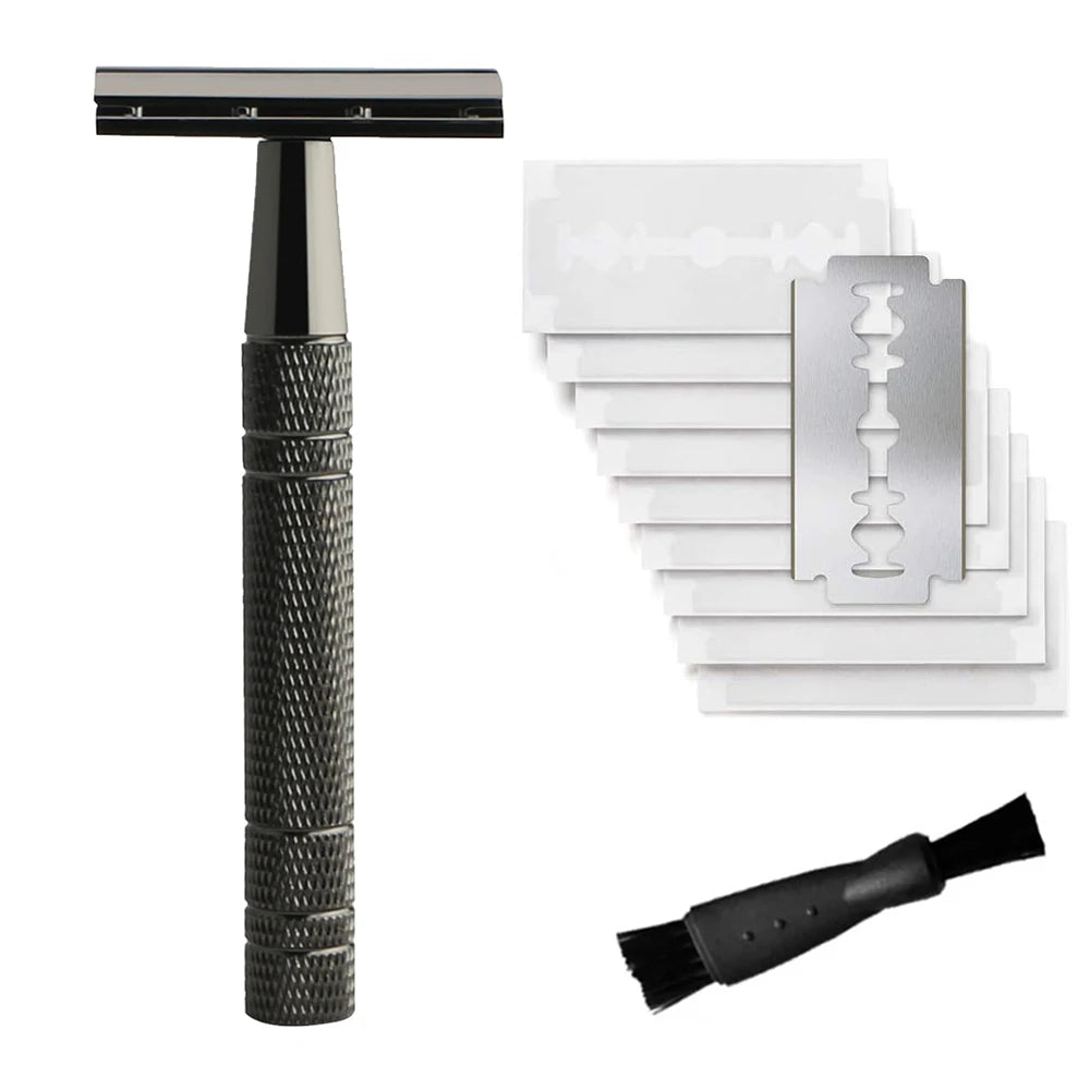 Reusable Double Edge Safety Razor for Women, Single Blade Razors for Men, with 10 PCs Razor Blades, Metal DE Razor for Shave