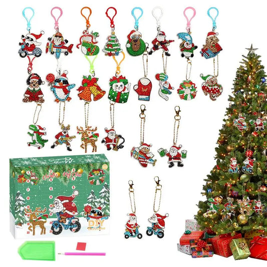 Rhinestone Painting Crafting Keychain 24X Rhinestone Painting Christmas Pendant In Cartoon Interactive Rhinestone Painting