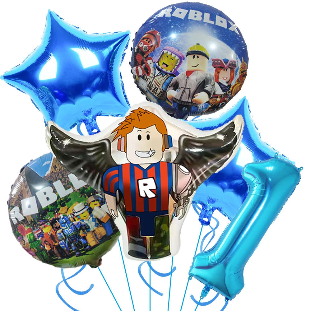 Decoraciones para fiestas de cumpleaños de Roblox, suministros para fiestas de celebración del juego Roblox, globos, vajilla desechable, vasos, platos, juguetes para baby shower 