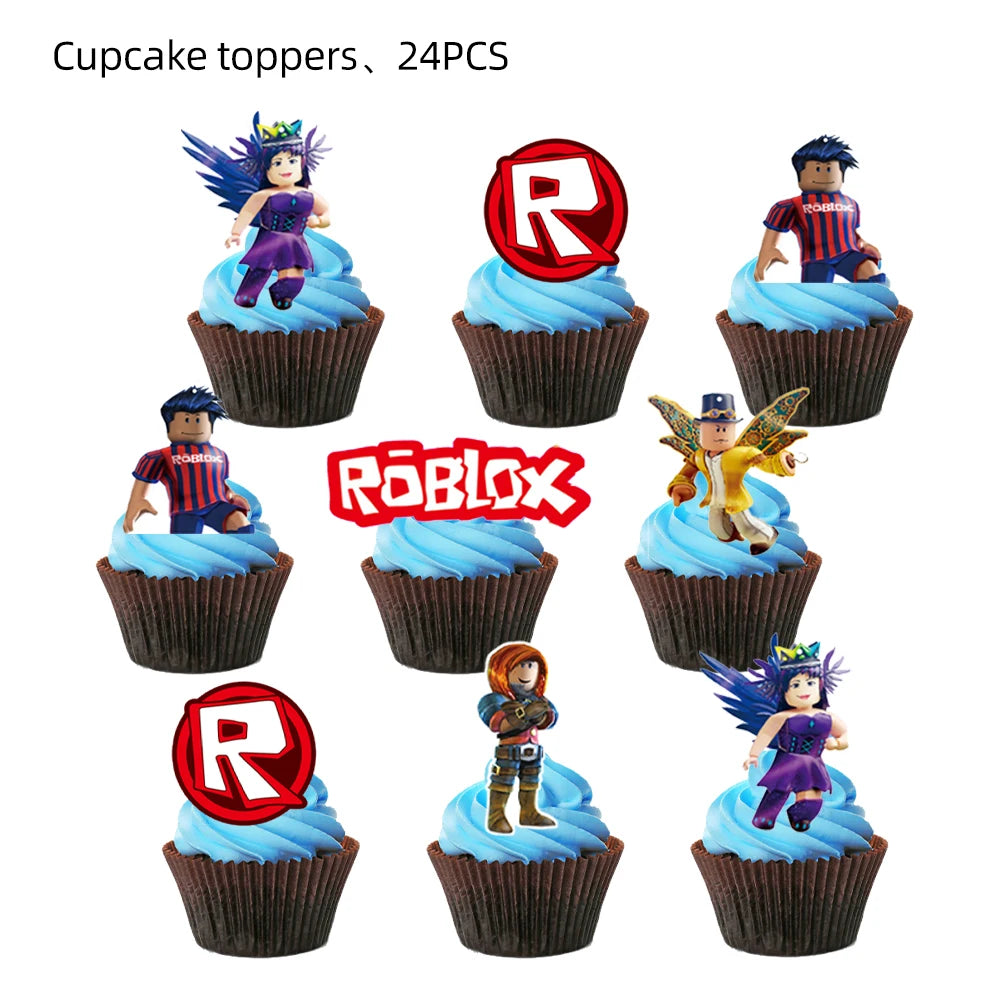 Decoraciones para fiestas de cumpleaños de Roblox, suministros para fiestas de celebración del juego Roblox, globos, vajilla desechable, vasos, platos, juguetes para baby shower 