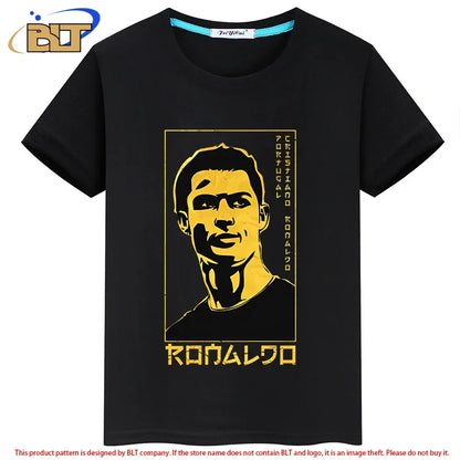 Ronaldo avatar printed children's clothing summer children's T-shirt casual short-sleeved black top suitable for boys and girls Leedoar