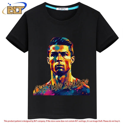 Ronaldo avatar printed children's clothing summer children's T-shirt casual short-sleeved black top suitable for boys and girls Leedoar