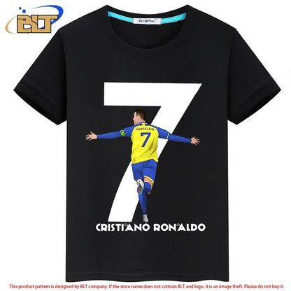 Ronaldo avatar printed children's clothing summer children's T-shirt casual short-sleeved black top suitable for boys and girls Leedoar