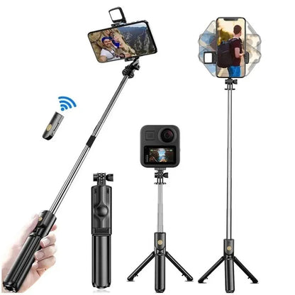 Roreta-trípode inalámbrico extensível, palo de Selfie com luz, Bluetooth, Controle remoto, para iPhone, telefone móvel, Tiktok, transmissão ao vivo 