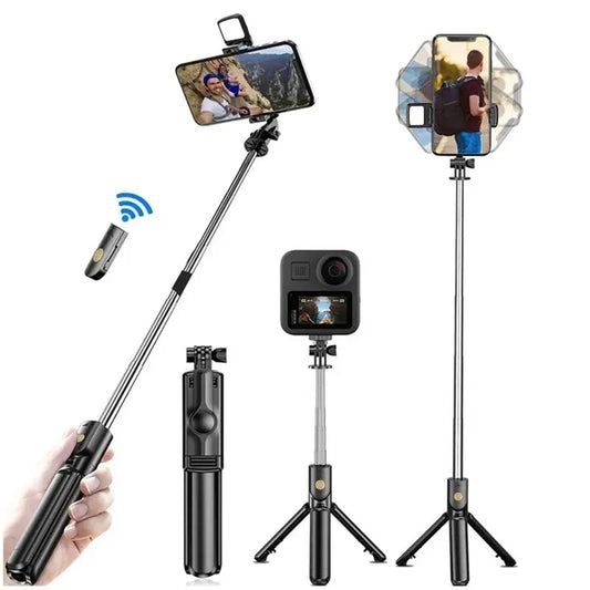 Roreta-trípode inalámbrico extensível, palo de Selfie com luz, Bluetooth, Controle remoto, para iPhone, telefone móvel, Tiktok, transmissão ao vivo 