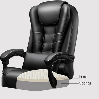 Rotatable Massage Office Chair High Back Latex Cushion 7 O'Clock Leather Comfortable With Footrest Internet Cafe Gaming Stool