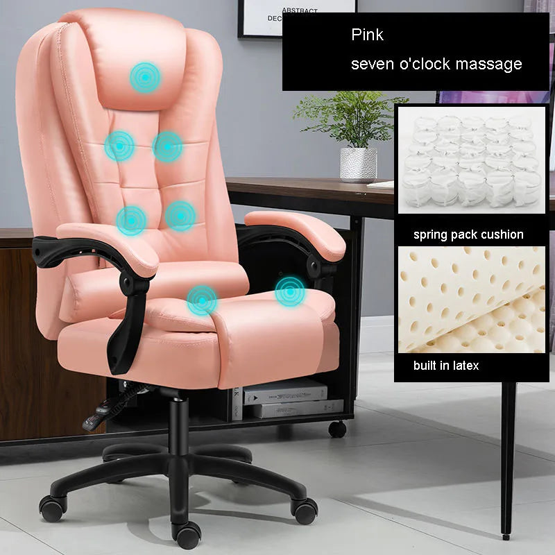 Rotatable Massage Office Chair High Back Latex Cushion 7 O'Clock Leather Comfortable With Footrest Internet Cafe Gaming Stool