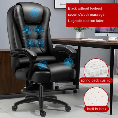 Rotatable Massage Office Chair High Back Latex Cushion 7 O'Clock Leather Comfortable With Footrest Internet Cafe Gaming Stool