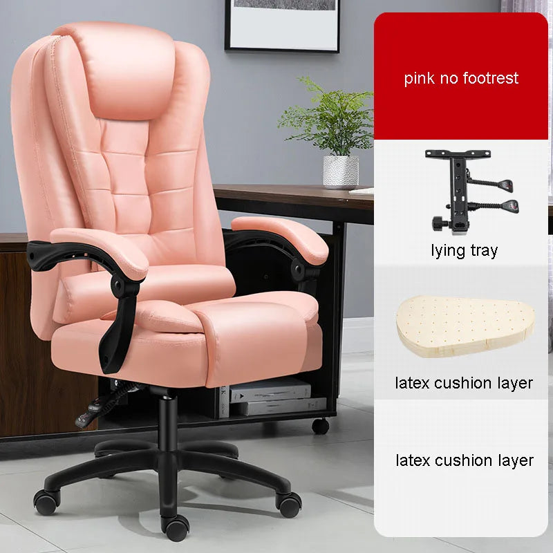 Rotatable Massage Office Chair High Back Latex Cushion 7 O'Clock Leather Comfortable With Footrest Internet Cafe Gaming Stool