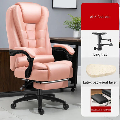 Rotatable Massage Office Chair High Back Latex Cushion 7 O'Clock Leather Comfortable With Footrest Internet Cafe Gaming Stool