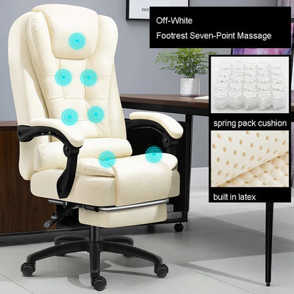 Rotatable Massage Office Chair High Back Latex Cushion 7 O'Clock Leather Comfortable With Footrest Internet Cafe Gaming Stool