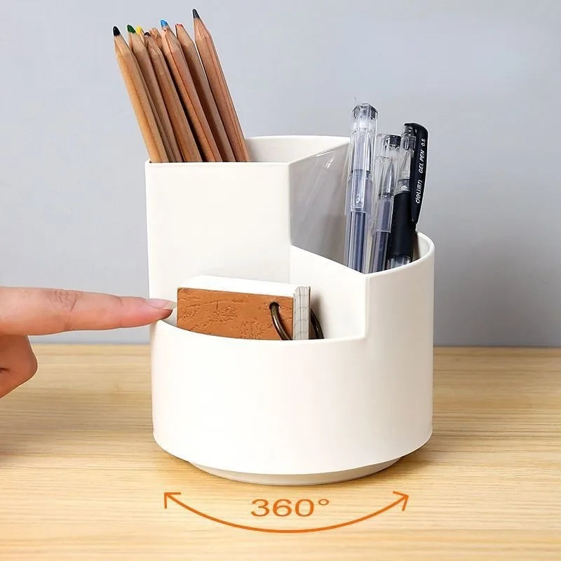 Rotatable Pen Holder Pencil Storage Box Student Desktop Office Stationert Household Multifunctional Makeup Brush Organizer Box Leedoar