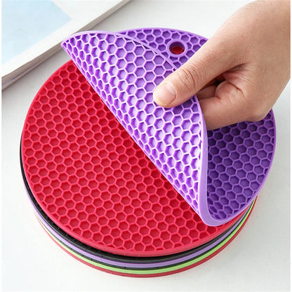 Tapete redondo de silicone resistente ao calor, porta-copos para bebidas, isolamento antiderrapante, suporte para panelas, acessórios de cozinha para mesa espessa 