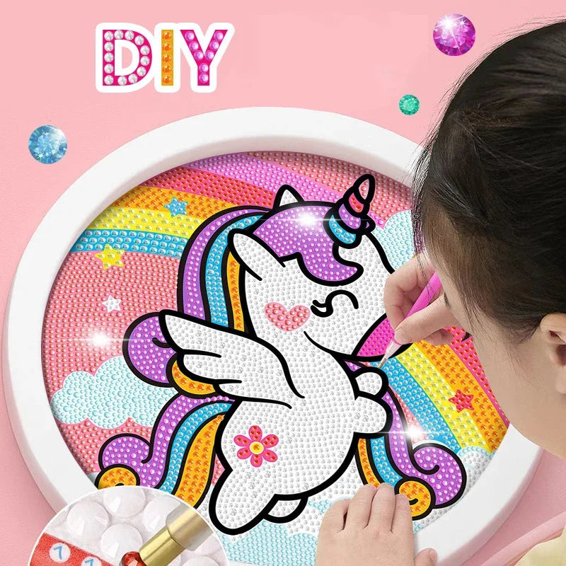 Round frame unicorn diamond painting kitten children's handmade dinosaur creative diamond stickers tiger diy point diamond paint Leedoar