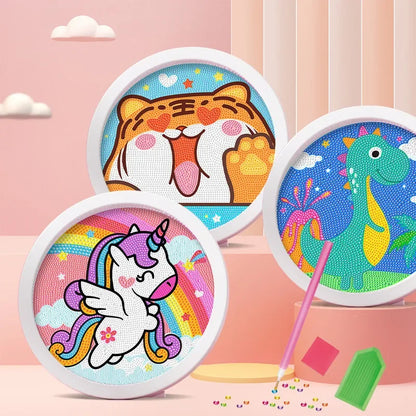 Round frame unicorn diamond painting kitten children's handmade dinosaur creative diamond stickers tiger diy point diamond paint Leedoar